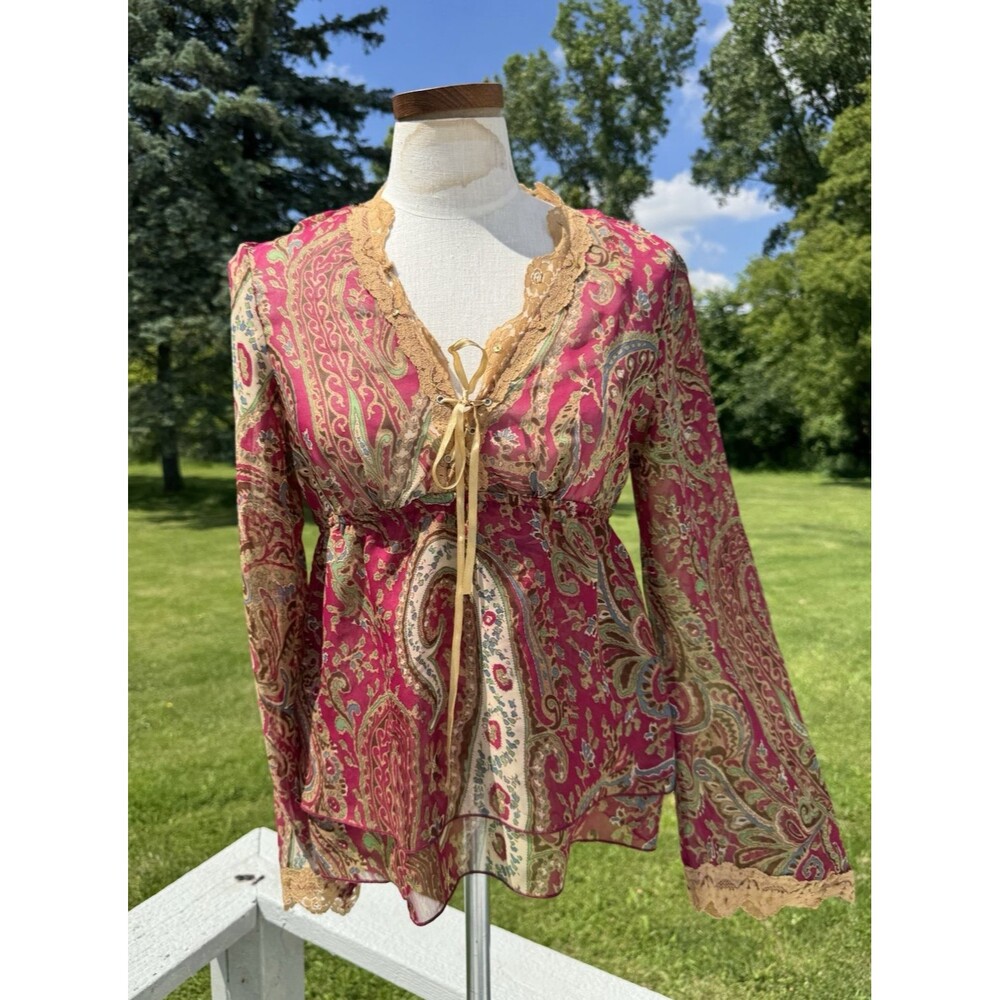 Y2K Zoey Beth Whimsical Gypsy Boho Fairy Lace Babydoll Blouse Medium